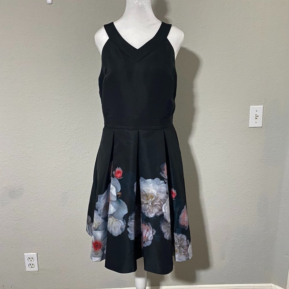Ted Baker Black Jelina Floral Chelsea Dress with Pockets - Small Flaw - Size 4